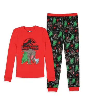 Jurassic World Boys' Movie Film Park Logo Icon Tight Fit Kids Sleep Pajama Set