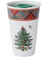 Spode Christmas Tree Tartan Porcelain Travel Mug with Lid