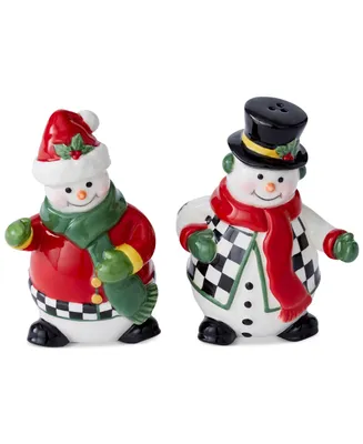 Spode Christmas Tree Black and White Snowperson Salt & Pepper