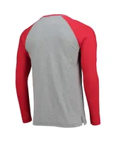 Men's Red, Heathered Gray Lansing Lugnuts Long Sleeve Baseball T-shirt