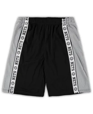 Men's Fanatics Black, Silver New Jersey Nets Big and Tall Tape Mesh Shorts