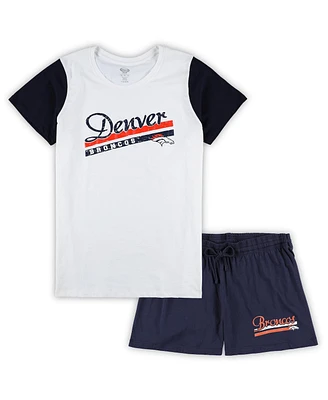 Women's Concepts Sport White, Navy Denver Broncos Plus Downfield T-shirt and Shorts Sleep Set