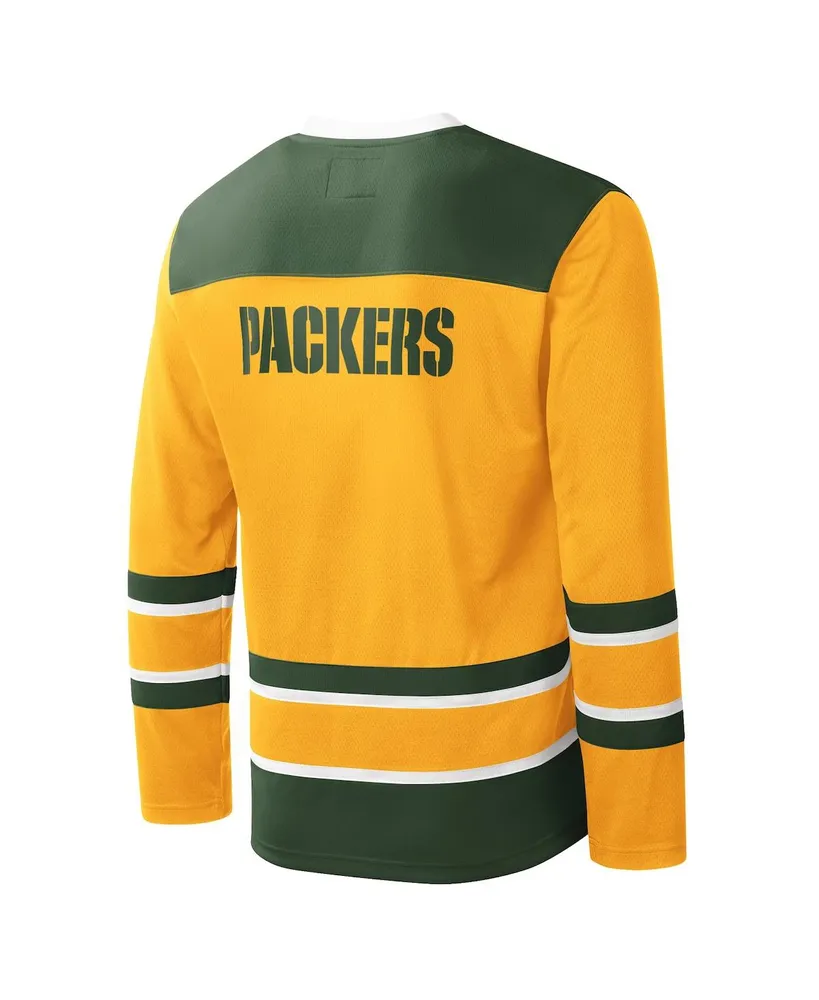 Men's Starter Gold Green Bay Packers Cross-Check V-Neck Long Sleeve T-shirt