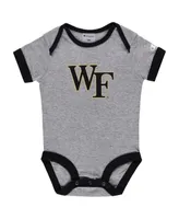 Infant Boys and Girls Champion Black, Heather Gray Wake Forest Demon Deacons I Wanna Be Three-Pack Bodysuit Set