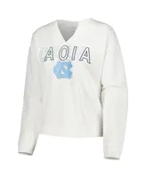 Women's Concepts Sport White North Carolina Tar Heels Sunray Notch Neck Long Sleeve T-shirt and Shorts Set