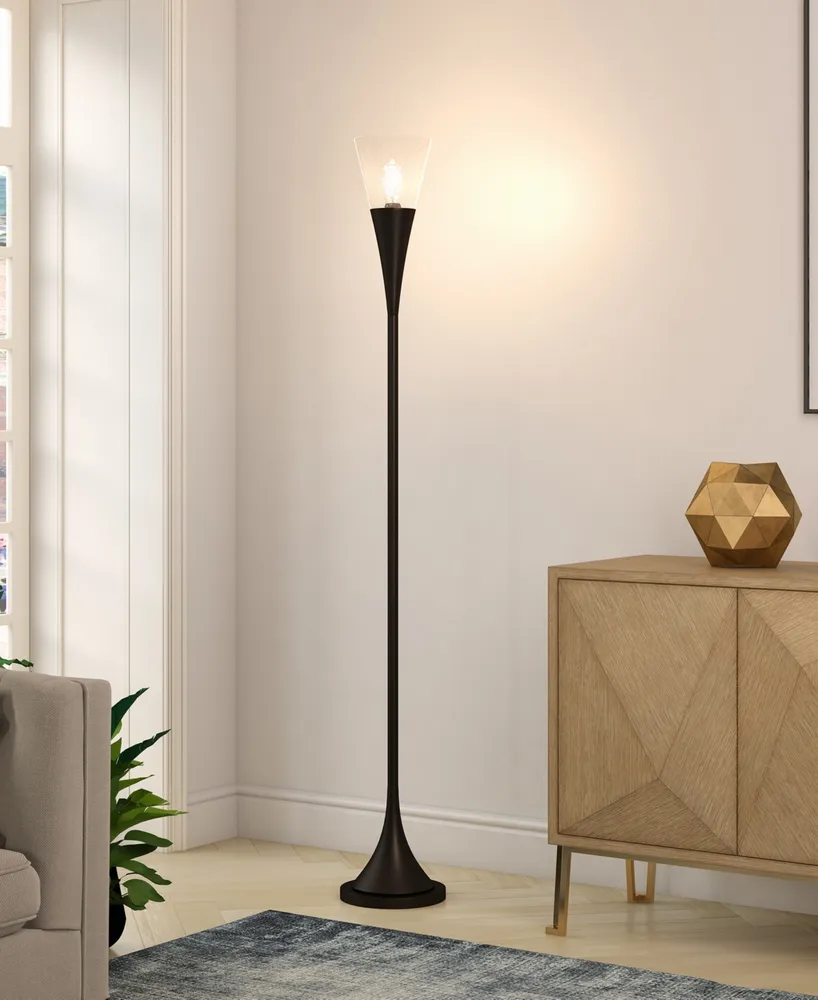 Hudson & Canal Moura 71" Glass Shade Torchiere Floor Lamp