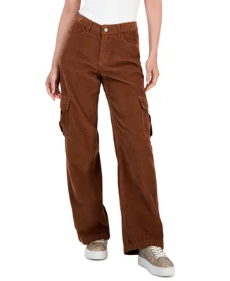 Tinseltown Juniors' Cotton Corduroy Low-Rise Cargo Jeans