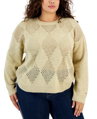 Tommy Hilfiger Plus Size Metallic Open-Stitch Argyle Sweater