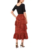 1.state Women's Cascade Ruffle Midi Skirt