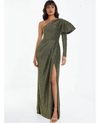 Quiz Women's Metallic One Sleeve Maxi Dress