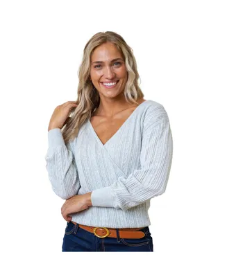 Hope & Henry Women's Long Sleeve Reversible Cable Wrap Sweater