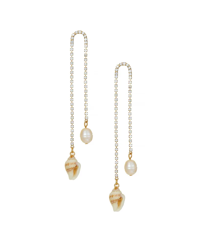 Ettika Shell and Freshwater Pearl Vacation 18K Gold Plated Dangle Earrings