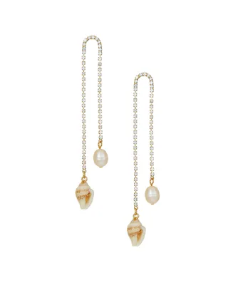 Ettika Shell and Freshwater Pearl Vacation 18K Gold Plated Dangle Earrings