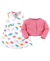 Hudson Baby Baby Girls Cotton Dress and Cardigan Set, Cute-a-Saurus - Cute-a