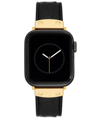 Anne Klein Women's Black Crocograin Genuine Leather Band Compatible with 42/44/45/Ultra/Ultra 2 Apple Watch - Black, Gold