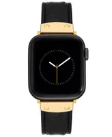 Anne Klein Women's Black Crocograin Genuine Leather Band Compatible with 42/44/45/Ultra/Ultra 2 Apple Watch - Black, Gold