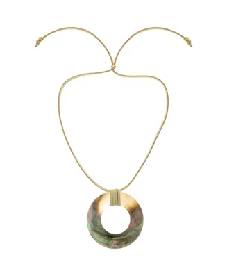 Ettika 18K Gold Plated Iridescent Shell Circle Pendant Adjustable Necklace