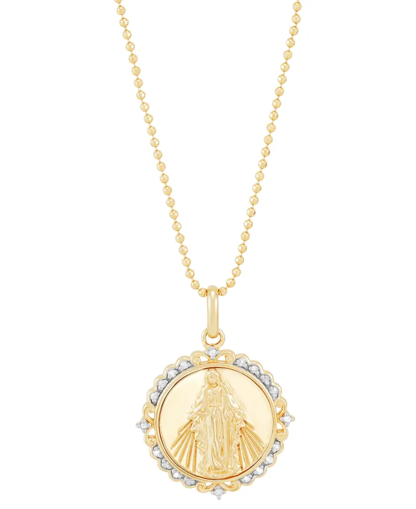Diamond Mary Pendant Necklace (1/10 ct. t.w.) in 14k Gold-Plated Sterling Silver, 16" + 4" extender - Gold