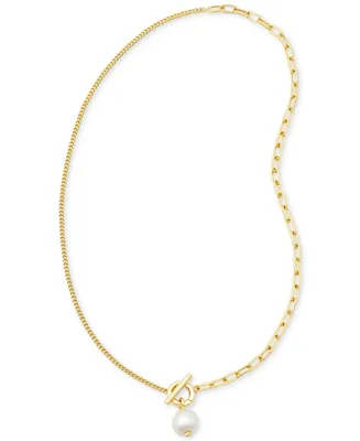 Kendra Scott Cultured Freshwater Pearl (10 x 8mm) Split Chain Toggle 17" Pendant Necklace
