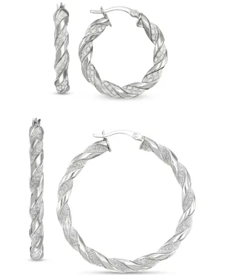 2-Pc. Set Glitter Small & Medium Twist Hoop Earrings in Sterling Silver