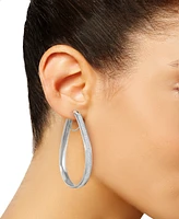 Glitter Pear-Shape Hoop Earrings in Sterling Silver