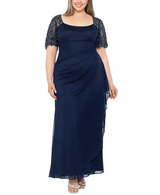 Xscape Plus Size Ruched Beaded Gown
