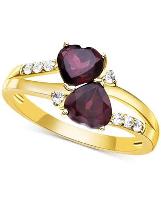 Garnet (2 ct. t.w.) & White Topaz (1/8 ct. t.w.) Double Heart Ring in Gold-Plated Sterling Silver