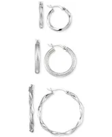 3-Pc. Set Textured Round Hoop Earrings 14k Gold Over Sterling Silver and