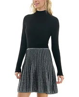 Bcx Juniors' Mock-Neck Pleat-Skirt Fit & Flare Sweater Dress