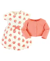 Touched by Nature Baby Girl Organic Cotton Dress and Cardigan, Peach