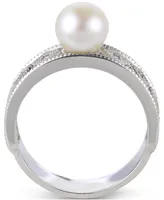 Cultured Freshwater Pearl (8mm) & Lab-Created White Sapphire (1/10 ct. t.w.) Openwork Ring in Sterling Silver