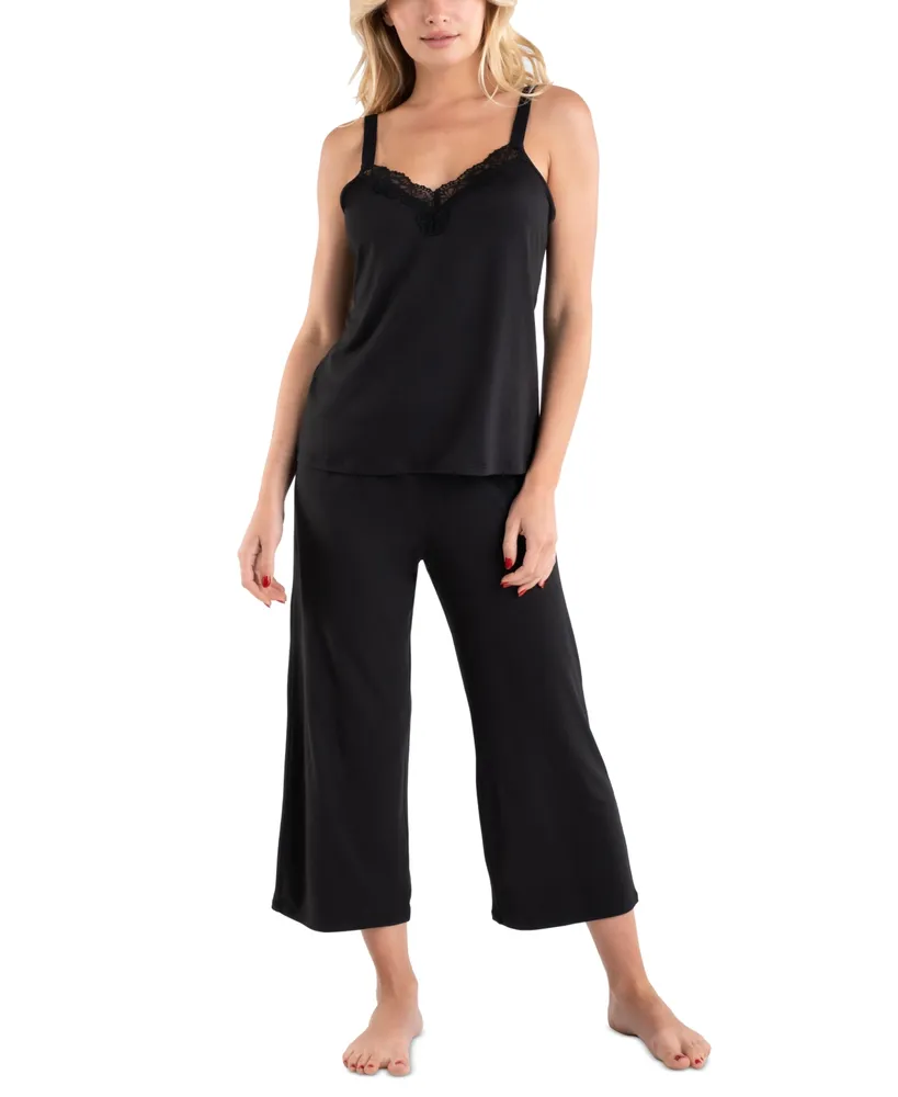 Linea Donatella Women's Ariella 2-Pc. Cropped Lace-Trimmed Pajamas Set
