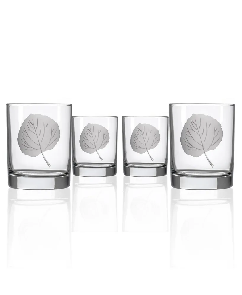 Rolf Glass Aspen Leaf Double Old Fashioned Glass 13oz - Set of 4 Glasses