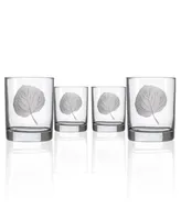 Rolf Glass Aspen Leaf Double Old Fashioned 14Oz - Set Of 4 Glasses