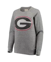 Women's Pressbox Heathered Gray Georgia Bulldogs Big Team Logo Knobi Fleece Tri-Blend Crew Neck Sweatshirt