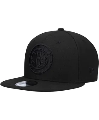 Men's New Era Brooklyn Nets Black On Black 9FIFTY Snapback Hat