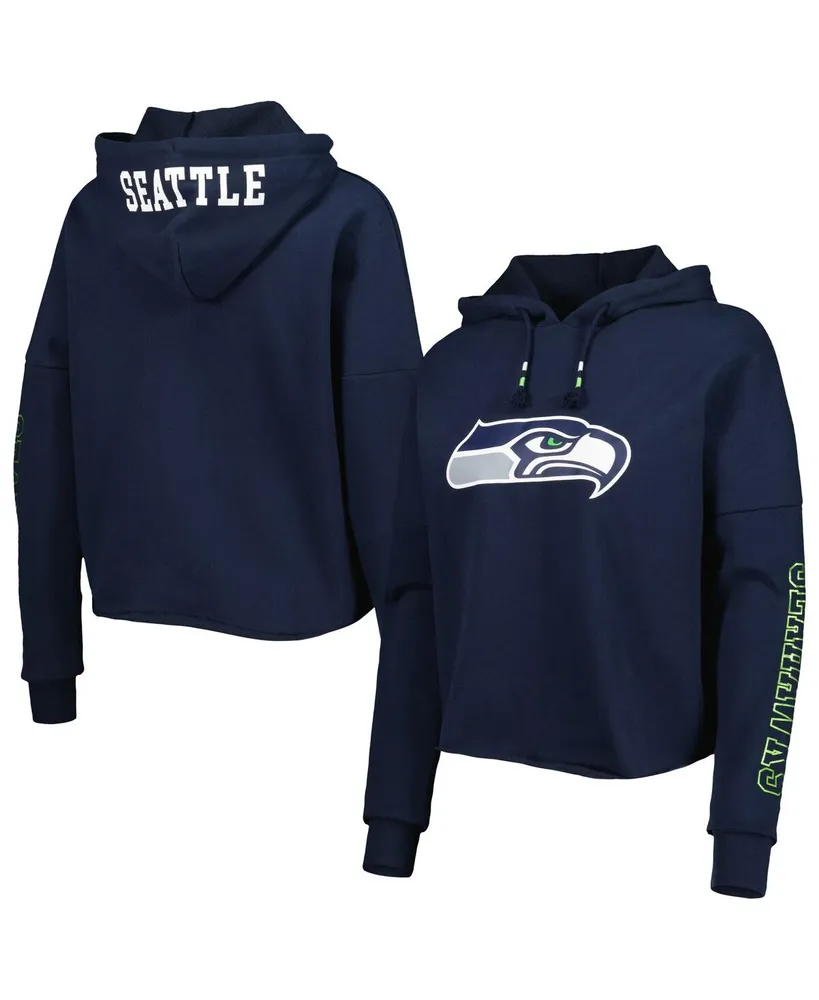 Women's New Era College Navy Seattle Seahawks Foil Sleeve Pullover Hoodie