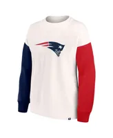 Women's Fanatics White New England Patriots Colorblock Primary Logo Pullover Sweatshirt