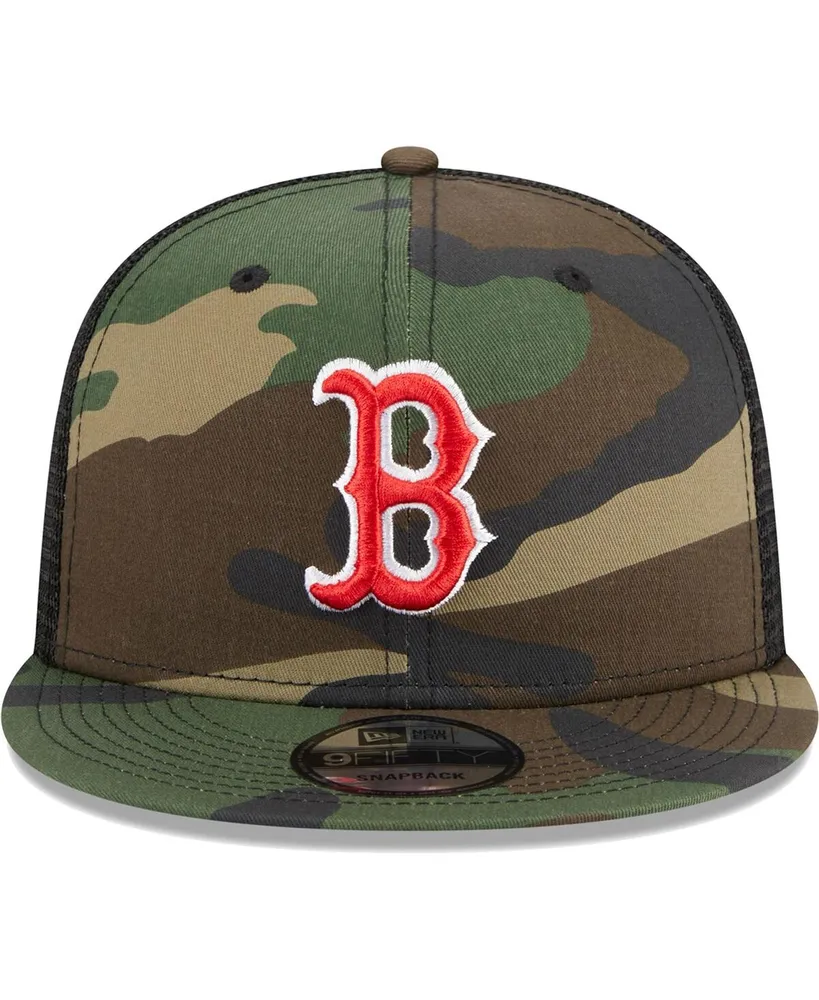 Men's New Era Camo Boston Red Sox Woodland Camo Trucker 9FIFTY Snapback Hat