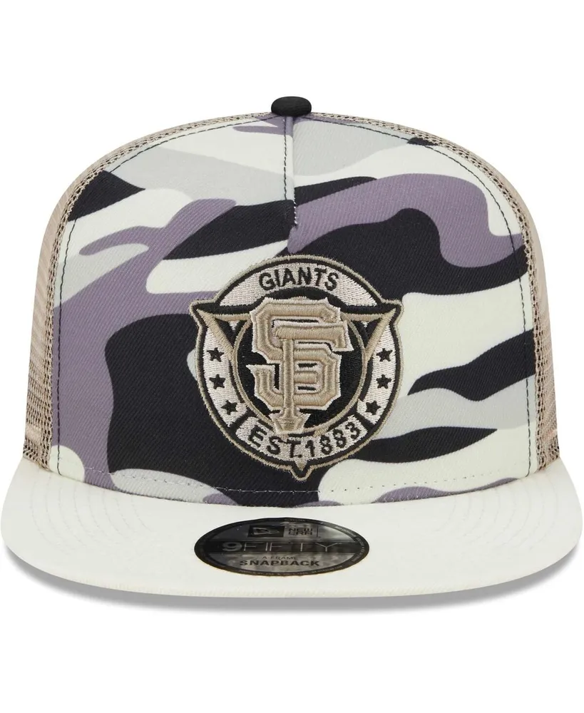 Men's New Era White San Francisco Giants Chrome Camo A-Frame 9FIFTY Trucker Snapback Hat