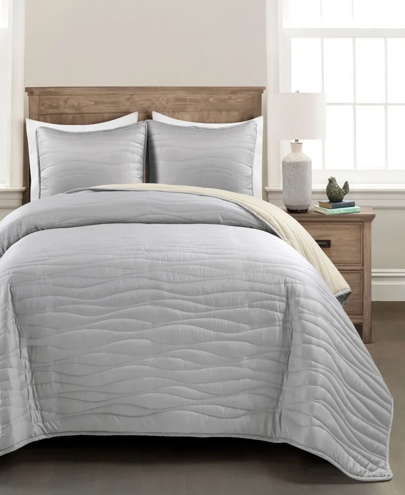 Reyna Stripe Ruffle Soft Reversible Oversized 3 Piece Comforter Set, Lush  Decor