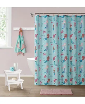 Kate Aurora Complete 5 Piece Juvi Mermaid Themed Fabric Shower Curtain Bathroom Set