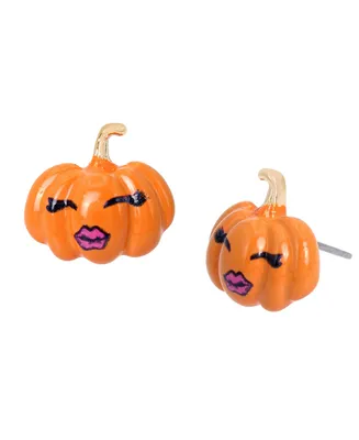 Betsey Johnson Orange Pumpkin Face Stud Earrings