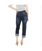 Indigo Poppy Women's Tummy Tuck Wide Cuff Straight Cropped Jeans