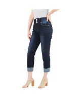 Indigo Poppy Women's Tummy Tuck Wide Cuff Straight Cropped Jeans