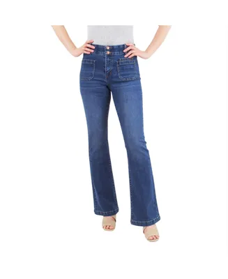 Indigo Poppy Women's Women Tummy Control Bootcut Jeans with Classic Pockets and back design