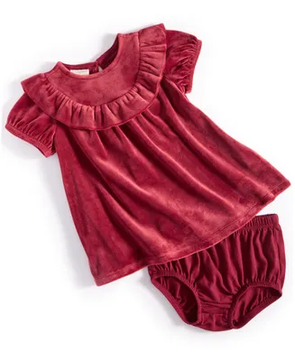 First Impressions Baby Girls Velour Ruffled Dress, Created for Macy's