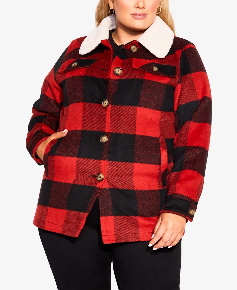 Avenue Plus Faux Wool Plaid Jacket