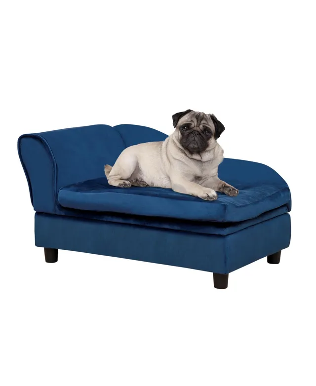 PawHut Raised Dog Sofa, Elevated Pet Sofa for Small and Medium Dogs, with Removable Soft Cushion, Anti-Slip Pads, Simple Installation - Blue