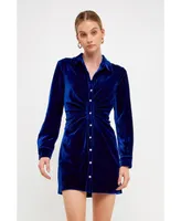 endless rose Women's Velvet Shirt Style Mini Dress